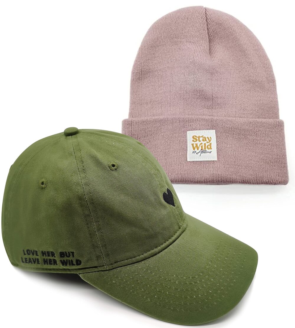 5743 Poetry Dad Hat Heart Green and Cuffed Beanie Mauve Stay Wild - Unisex